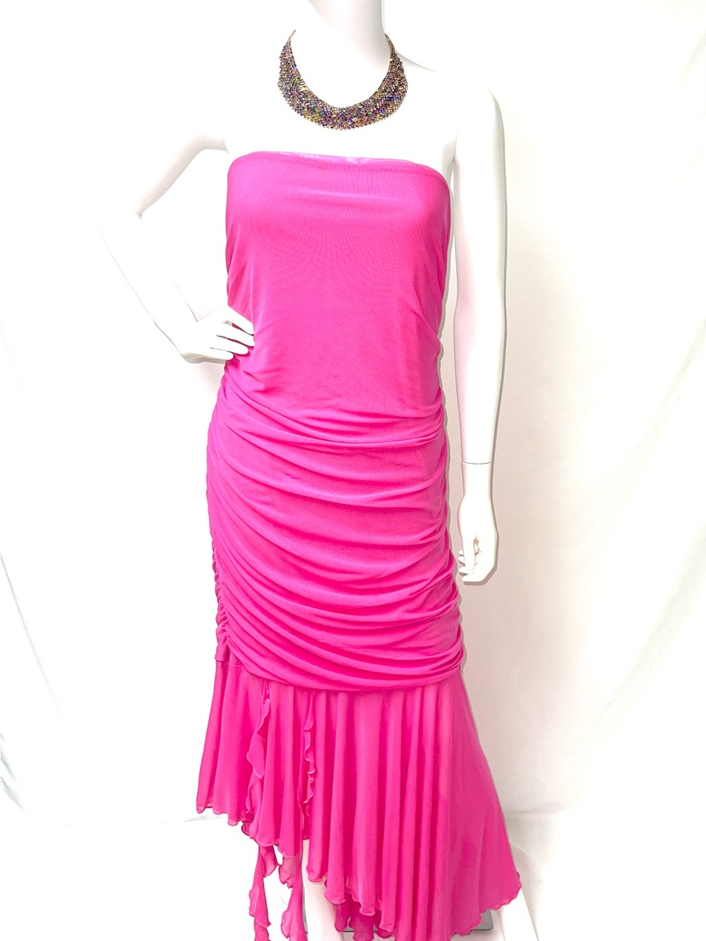 SHEIN Strapless Fuchsia Ruched Mermaid Gown